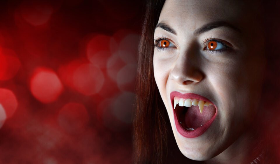 Halloween angry vampire woman.